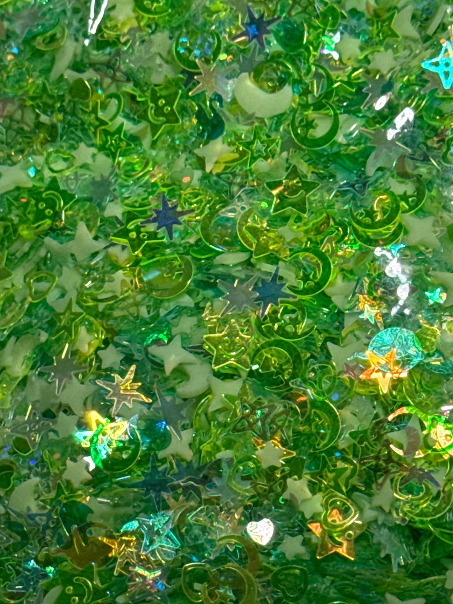 #12 Green Sparkles w/ Glow-in-the-Dark Moons and Stars Additives