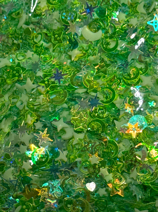 #12 Green Sparkles w/ Glow-in-the-Dark Moons and Stars Additives
