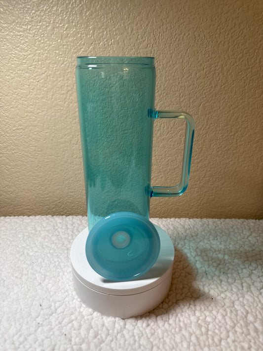 20oz Jelly Glass Tumbler w/Handle-Teal