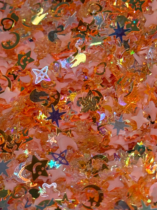 #11 Orange Sparkles w/Glow-in-the-Dark Moons and Stars Additives