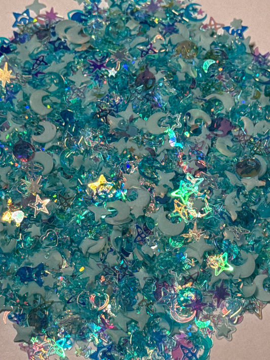 #9 Blue Sparkles w/ Glow-in-the-Dark Moons and Stars Additives