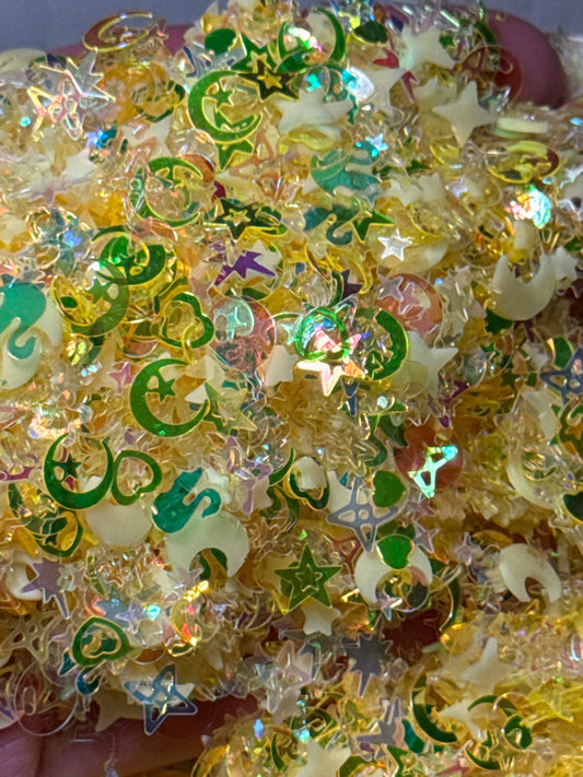 #10 Yellow Sparkles w/ Glow-in-the-Dark Moons and Stars Additives