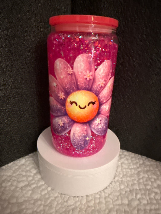 16 ounce snow globe with pink lid